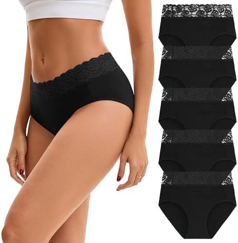INNERSY Womens Cotton Underwear Lace Bikini Hipster Panties for Women High Waisted Ladies Briefs 5 Pack, L