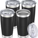 20 oz Tumbler with Lid Stainless Steel Insulated Tumblers Bulk Double Wall Vacuum Cups Powder Coated Travel Mug Keep Drinks Cold and Hot, Black, 4 Pack