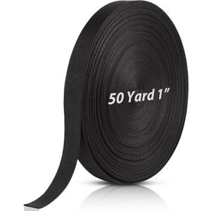 1 Inch Black Polypropylene Webbing, 50 Yards Heavy Duty Climbing Strap for Dog Leash, Seat Belt, Backpack Handles, Rescue Rope, and Outdoor Gear