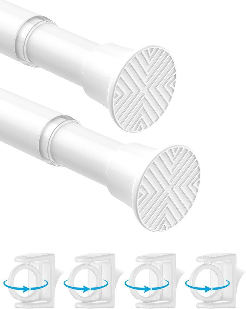 Tension Curtain Rods for Windows 24-48Inch 2Pack Spring Adjustable Curtain Rods No Drilling White Tension Rod Expandable Pressure Spring Tension Rod for Closets