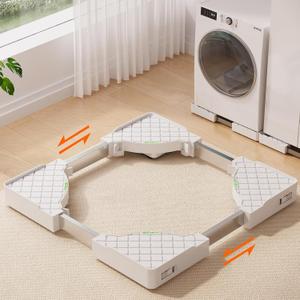Adjustable Appliance Rollers Heavy Duty, Mobile Mini Fridge Stand Washer and Dryer Stand with 16 Hidden Silent Locking Wheels, Anti Vibration Washing Machine Pedestal Multi-Functional Base for Dryer (White)