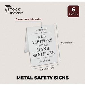 Stockroom Plus Double-Sided Metal Safety Signs, All Visitors Must Wash Hands (5x7 In) - 6 Pack