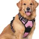 rabbitgoo Dog Harness No Pull with 2 Leash Clips, Adjustable Soft Padded, Reflective Oxford No Choke Pet Vest with Easy Control Handle for Dogs, Pink, XL