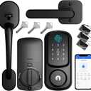 Keyless Entry Door Lock with Handle Set, Keyless Entry Deadbolt with Handle Set, Smart Locks for Front Door Alexa Fingerprint Auto Lock, Black