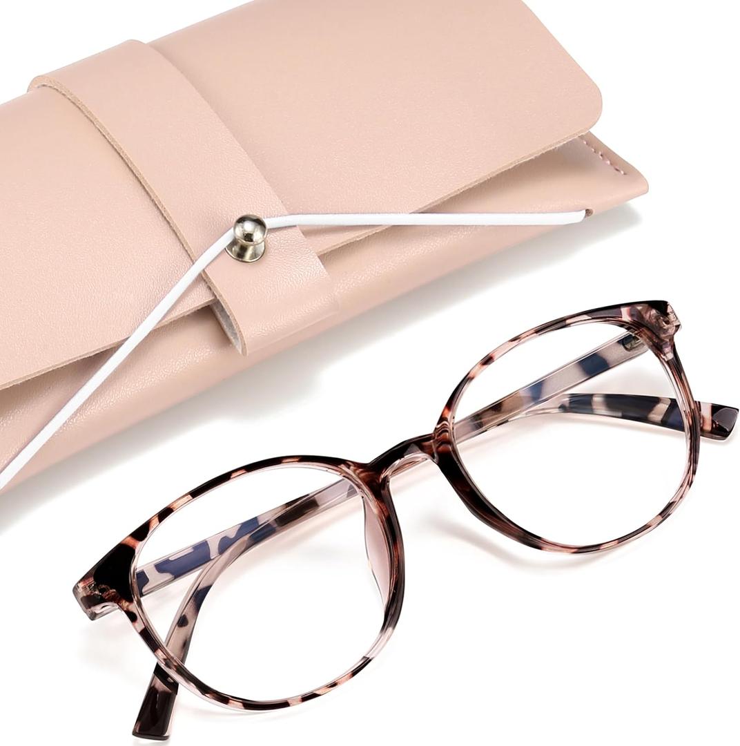 miyya Blue Light Blocking Glasses Women, Fashion Round Transparent Anti Blue Light Glasses with Anti Eyestrain & UV Glare (Brown)
