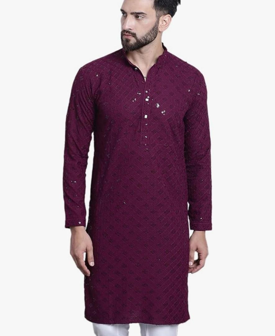 Sojanya (Since 1958 Men'S Pure Cotton Sequence Only Long Kurta, Small
