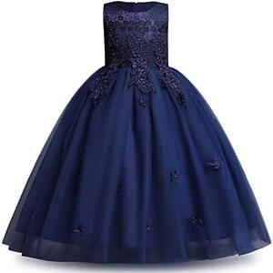 Girls Flower Vintage Lace Princess Long Dress for Kids Tulle Pageant Formal Party Wedding Floor Dance Evening Gown, 120