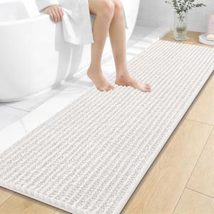 OLANLY Long Bathroom Rugs Runner 59x20, Thick Soft and Absorbent Chenille Bath Mat, Non-Slip, Machine Washable Quick Dry Bath Rugs for Tub Shower Floor, Home Decor Accessories, Ivory
