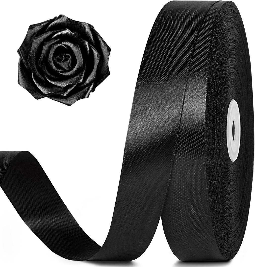 100 Yards 1 Inch Black Satin Ribbon, Solid Craft Fabric Ribbon for Christmas Gift Wrapping, Bows Making, Flower Bouquet, Wedding Party Decoration