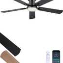 Ceiling Fans with Lights, 52'' Low Profile Ceiling Fan with Light and Remote/APP Control, Dimmable, Qiuet DC Motor, Flush Mount Ceiling Fan for Indoor Bedroom Living Room, Black