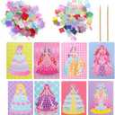 LOGOFUN 2 Sets DIY Unfinished Fabric Poking Art Material Kids Painting Clothing Crafts for Children Playting Supplies - Pink