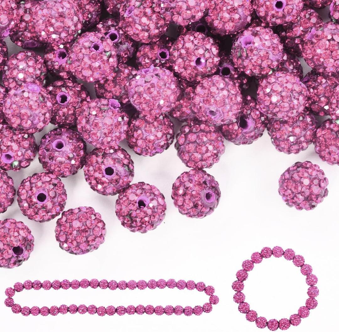 100pcs 10mm Rhinestone Clay Beads for Crafting - Ice Collection Baseball Bling Style, Round Shamballa Disco Ball Design, Fancy Sparkle for DIY Jewelry Making Christmas Decorations(Champagne Pink)