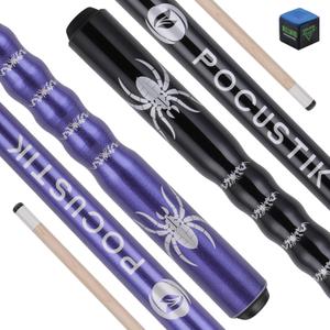 Pool Cues Set of 2, Perfect Pair of 58" 2-Piece Canadian Maple Billiard Sticks with Ergonomic Grip, 13mm Tip & Chalk, Home Bar Pool Stick in 2 Colors for Adults (Purple+Black)