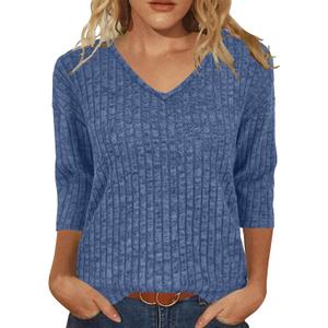 JomeDesign Womens Sweaters V Neck 3/4 Sleeve Shirts Dressy Casual Blouses Loose Fit Tunic Tops Fall Fashion (Purple, XL)