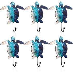 DoubleFill 6 Pcs Sea Turtle Wall Hooks Wooden Towel Hooks Decorative Hawaiian Tropical Wall Hangers Vintage Summer Towel Hangers Decor for Beach Pool Bathroom Bedroom Decoration