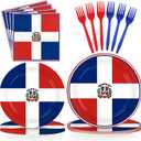 96Pcs Dominican Republic Flag Party Decorations Dominican National Plates and Napkins Red White and Blue Flag Tableware Set for Patriotic Country Festival Party Supplies Serves 24