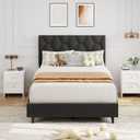 GAOMON Grey Twin Bed Frame with Upholstered Headboard, Heavy-Duty Platform Bed Frame with Strong Wood Slats, No Box Spring Needed/Noise Free/Easy Assembly