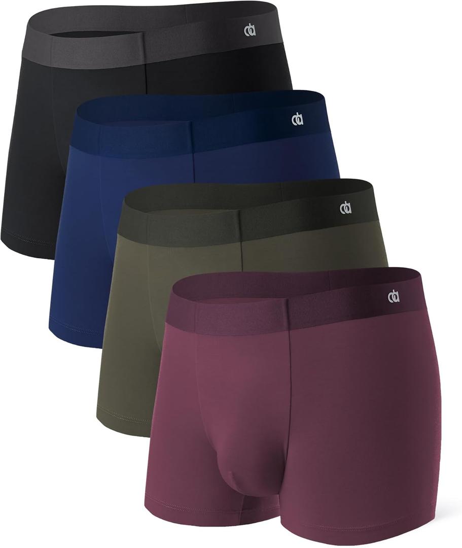 DAVID ARCHY Men's Underwear Trunks Micro Modal Support Pouch Soft Breathable Seamless Underwear for Men for 4 Pack (Large, Navy Blue/Olive Green/Black/Deep Grape Purple)