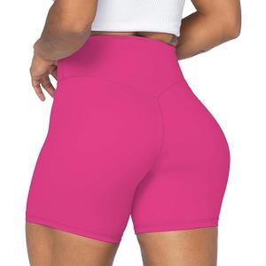Sunzel No Front Seam High Waist Biker Shorts for Women, Squat Proof Yoga Workout Gym Bike Shorts, S-M, Hot Pink