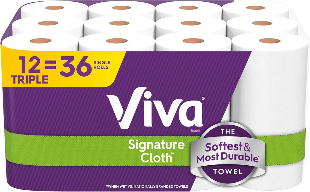 Viva Signature Cloth Paper Towels, 12 Triple Rolls, 129 Sheets per Roll (129 Sheets (Pack of 12), White)