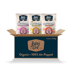 LesserEvil Organic Popcorn Variety Pack, Himalayan Pink Salt (4.6 oz Bag), Himalayan Gold (4.6 oz Bag), and White Cheddar Flavor (4.6oz Bag)