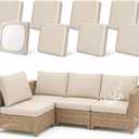 8 Pack Outdoor Cushion Covers Water Resistant High Stretch Fit Patio Cushion Covers 180g Couch Seat Slipcovers Machine Washable Pet & Kids Friendly Home Refresh 20-27 Inch, Beige