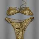 Women Metallic Bikini Swim Sexy Silver Swimsuit Triangle Top and Bottom Set (Medium)