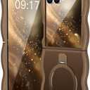 [Magnetic Stand & Wave Frame] Case for Samsung Galaxy Z Flip 7 [Fit for MagSafe] [Military Drop Protective] Not Yellowing Translucent Z Flip 7 Phone Ring Cover for Women Men 6.9" Desert Gold