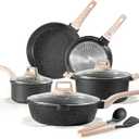 CAROTE 14Pcs Pots and Pans Set Non Stick, Cookware Sets Induction Cookware Granite Cooking Set with Frying Pans, Saucepans, Saute Pan, Extra Large Casserole (Black)