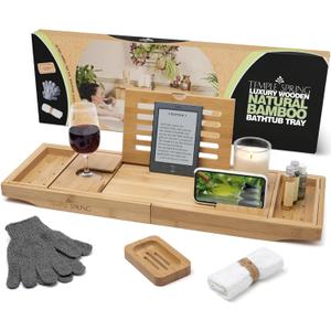 Temple Spring Wooden Bathtub Tray, Bamboo Bathroom Accessories, Bath Tray for Tub, at Home Spa Essentials, Board for Tub Table, Bath Caddy for Bathtub Accessories & Bathroom Essentials  Natural