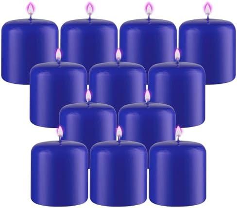 Candle Charisma Blue Pillar Candles Bulk Pack of 12 – (3x4 Inch) Long-Lasting 70-Hour Burn, Dripless & Smokeless – Perfect for Hassle-Free Decor at Weddings, Fall Table Centerpieces & Special Events