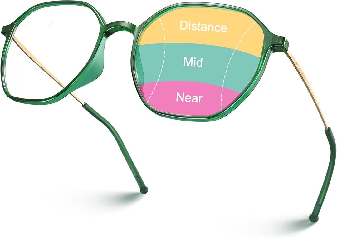 VISOONE Lightweight Progressive Multifocal Anti-Fog Reading Glasses TR90 with Blue Light Blocking Stylish Women Men RANE (Basil Green)