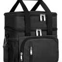 Insulated Lunch Bag for Men & Women, Double Leakproof Lunch Box Soft Cooler Tote with 5 Pockets, 600D Oxford, EVA Lining, Adjustable Strap for Work, Picnic, Beach&Travel-Black