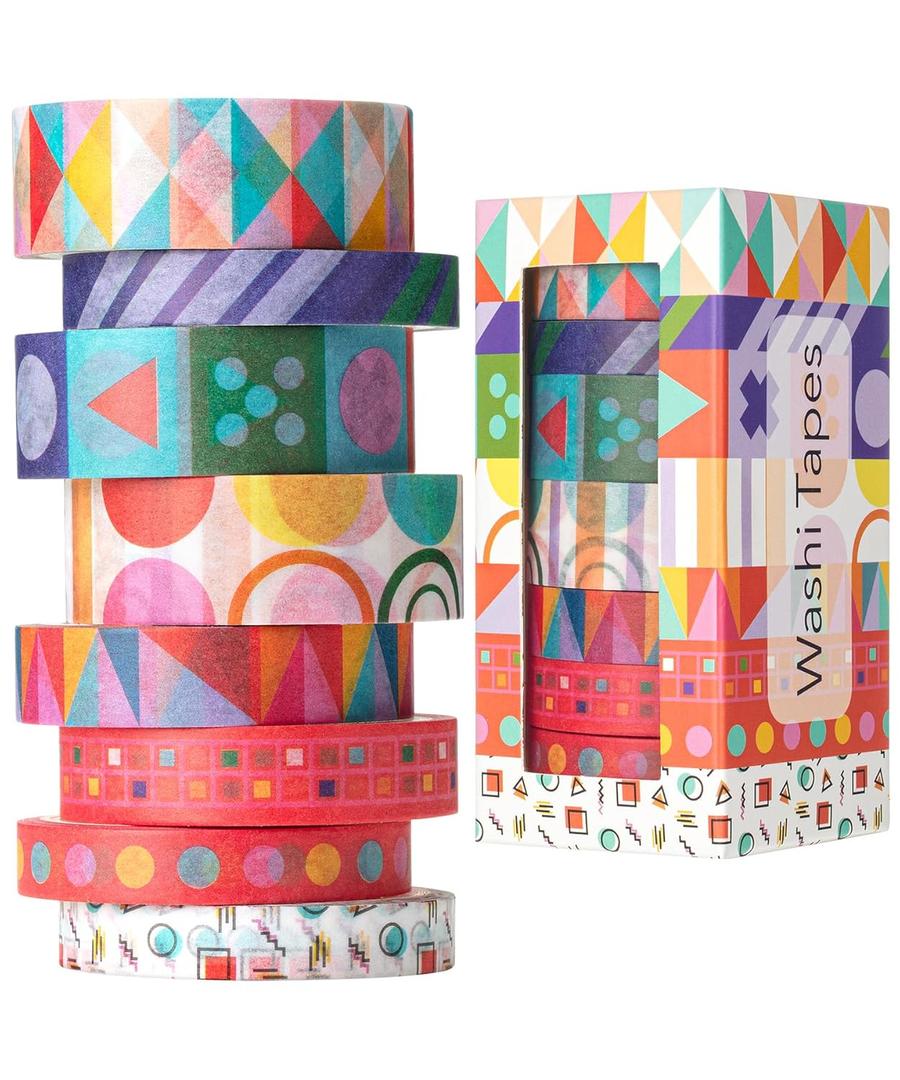 Mr. Pen- Washi Tape Set, 8 Rolls, Assorted Sizes, 5 Yards/Roll, Washi Tape for Scrapbook, Arts, Crafts, Journals and Planners, Geo Labyrinth