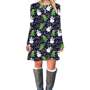 Women’s Christmas Ugly Santa Patterns Printed Crew Neck A-Line Dresses Casual Floral Novelty Dress, S