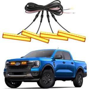 4PCS Front Grille Lights for Ford Ranger 2024 2025 Bright Bumper Grill Light Bar LED Running Lamps Fit for XL XLT Lariat Car Accessories (Fit for 2019-2025, Amber Lights)