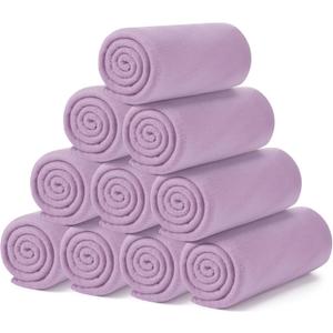 Buryeah 10 Pcs Fleece Blanket Bulk Soft Warm Blankets Cozy Fleece Lightweight Throw Blankets Plush Pet Throw Blanket for Home Bed Sofa Office Wedding Gifts Travel(50" X 60",Taro Purple)