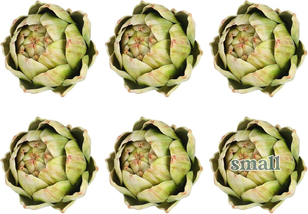 Timgle 6 Pcs Green Artificial Artichokes Fake Vegetables and Fruits for Summer Kitchen Wedding Bowl and Vase Decorations (Small)