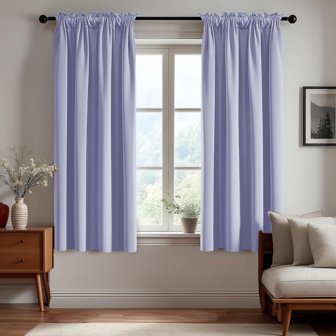 Deconovo Solid Rod Pocket Curtains for Spring Decoration, 54 Inch Long Thermal Insulated, Room Darkening Curtains for Small Window - W42 X L54 Inch, Light Purple, Set of 2 Deconovo Solid Rod Pocket Curtains for Spring Decoration, 54 Inch Long Thermal Insulated, Room Darkening Curtains for Small Window - W42 X L54 Inch, Light Purple, Set of 2