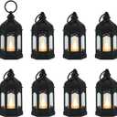LLQ 8Pcs Mini Lanterns for Centerpiece, Ramadan Decorations, Battery Included, Decorative Candle Lanterns for Indoor, Small Vintage Lantern for Halloween Christmas Wedding Table Decor, Black