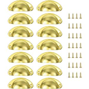 uxcell 14pcs Vintage Drawer Handle Metal Cup Drawer Pulls Knobs with Screws for Kitchen Cupboards Furniture Wardrobe, Gold Tone