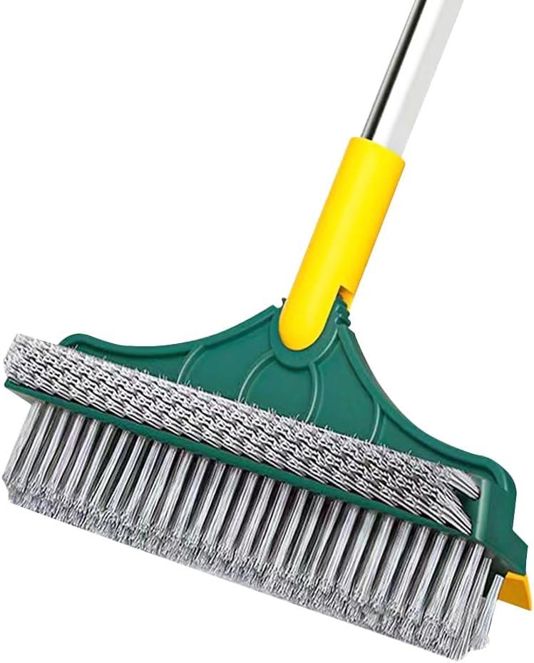 2-in-1 Floor Brush Scrubber with Long Handle Grouting Brush, new Upgraded Scraper, Hard Bristle Cleaning and scrubbing Brush with 120 ° Rotating Ceramic Tile Brush (Three in one Floor Brush)