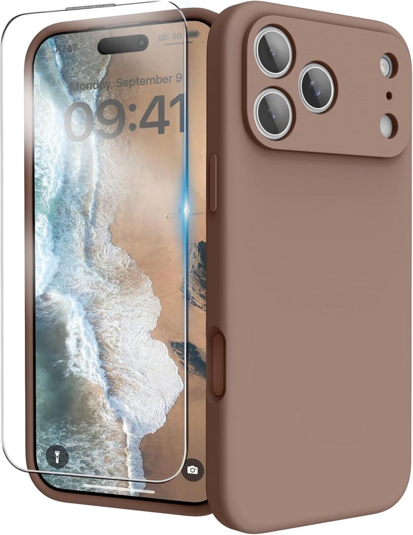 iPhone 17 Pro Case, Liquid Silicone Cover with Camera Protection Anti-Scratch Soft Microfiber Lining Shockproof Protective Phone Case for iPhone 17 Pro 6.3", Light Brown