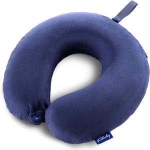 Fabuday Travel Pillow Memory Foam - Head Neck Support Airplane Pillow for Traveling, Car, Home, Office, Travel Neck Flight Pillow with Attachable Snap Strap Soft Washable Cover (Blue)