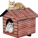 Outdoor Cat House Cat House for Outdoor and Indoor Use - Waterproof Shelter for Cats, Dogs, and Feral Animals (Redwood Color, Large)
