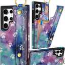 Petitian for Samsung Galaxy S24 Ultra Case with Wallet - Women Girls Cute Girly Aesthetic Unique Design with Leather Credit Card Holder Cardholder Stand Wristband for S24 Ultra, Paw Purple