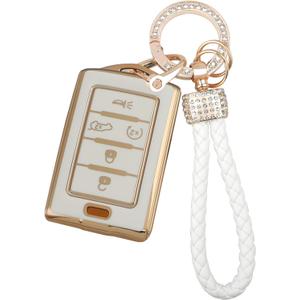 Key Fob Cover Keychain Kit Compatible with Jeep Grand Cherokee L Gladiator Wagoneer Grand Wagoneer Accessories White