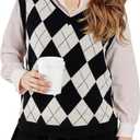 SELINK Boys Girls School Uniform Sweater Vest V Neck Soft Comfy Pullover Trendy Argyle Knitted Waistcoat Vest (10-11 Years, Black)