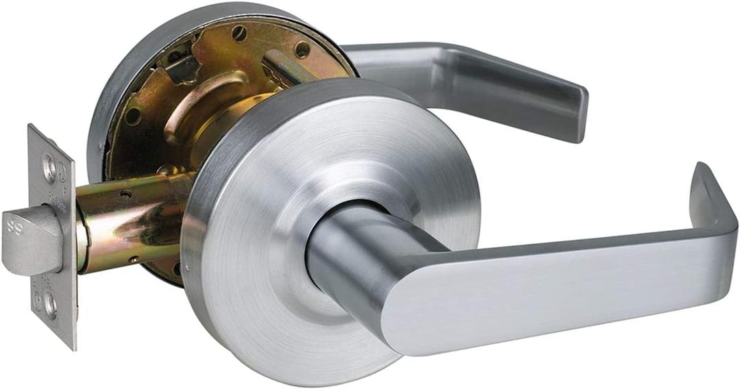 Heavy Duty Commercial Passage Door Lever, Satin Chrome Finished Non-Locking Grade 2 Door Handle, UL 3 Hour Fire Rated Ergonomic Lever for School/Hotel Hallway, 70mm Latch
