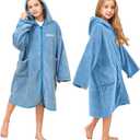 Hiturbo Kids Bath Towel Hoodie: Soft Plush Zipper Surf Poncho - Warm Fleece Changing Towels Swimming Outerwear (Blue)